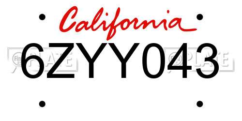 6ZYY043 California License Plate
