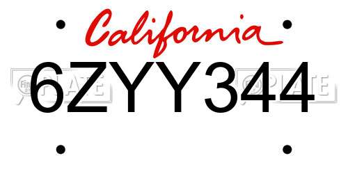 6ZYY344 California License Plate