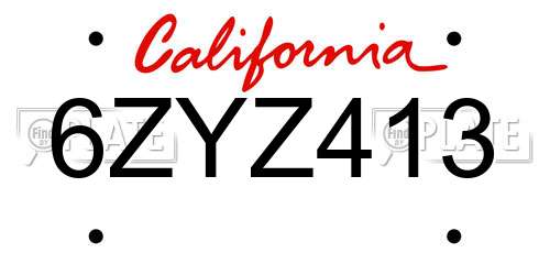 6ZYZ413 California License Plate
