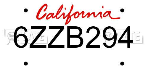 6ZZB294 California License Plate
