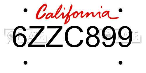 6ZZC899 California License Plate