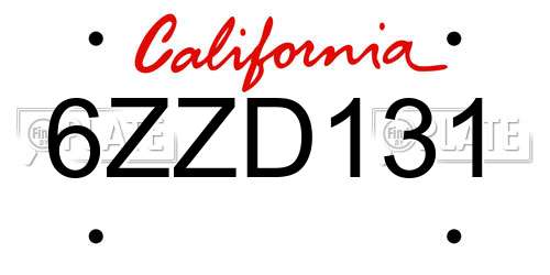 6ZZD131 California License Plate