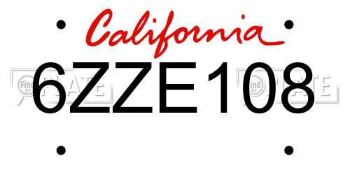 6ZZE108 California License Plate