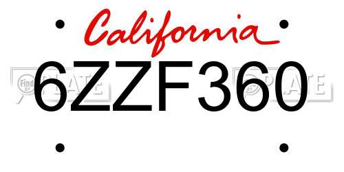 6ZZF360 California License Plate