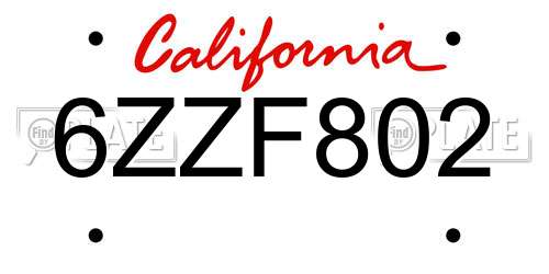 6ZZF802 California License Plate