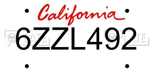 6ZZL492 California License Plate
