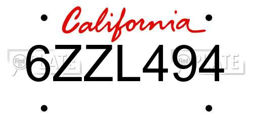 6ZZL494 California License Plate