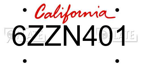 6ZZN401 California License Plate