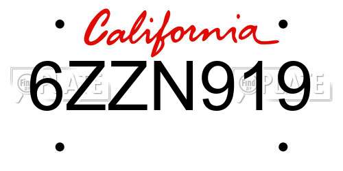 6ZZN919 California License Plate