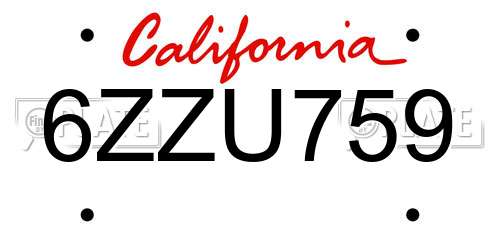 6ZZU759 California License Plate