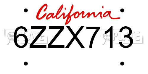 6ZZX713 California License Plate
