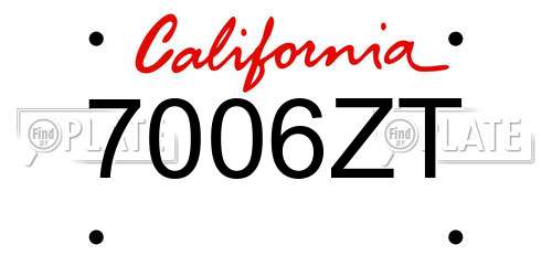 7006ZT California License Plate