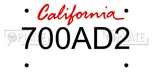 700AD2 California License Plate
