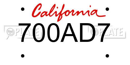 700AD7 California License Plate