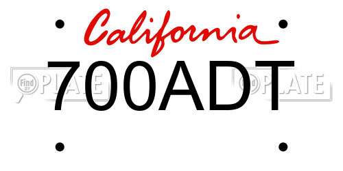 700ADT California License Plate