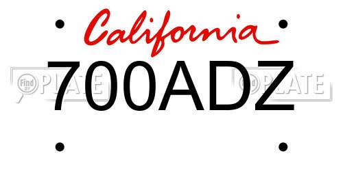 700ADZ California License Plate