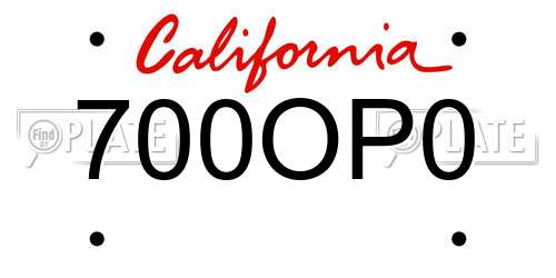 700OP0 California License Plate