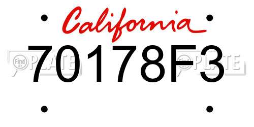 70178F3 California License Plate