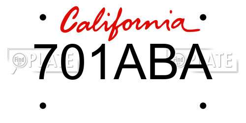 701ABA California License Plate