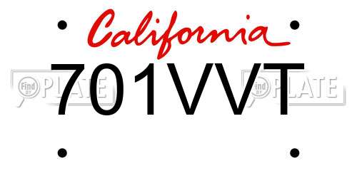 701VVT California License Plate