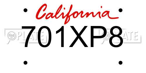 701XP8 California License Plate