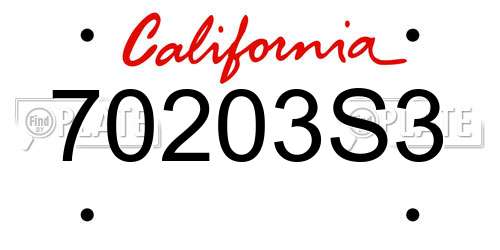 70203S3 California License Plate