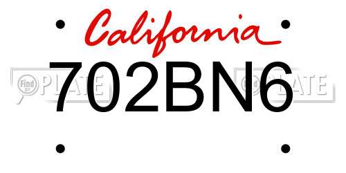 702BN6 California License Plate