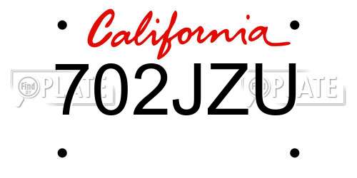 702JZU California License Plate