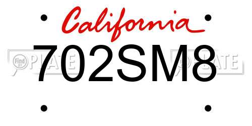 702SM8 California License Plate