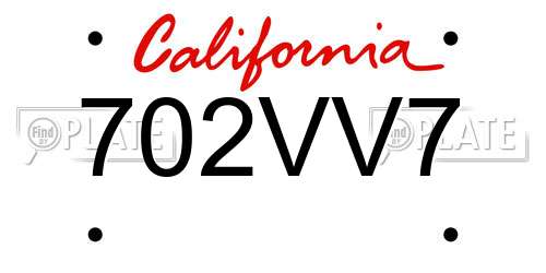 702VV7 California License Plate