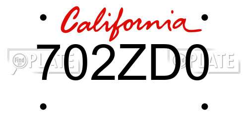 702ZD0 California License Plate