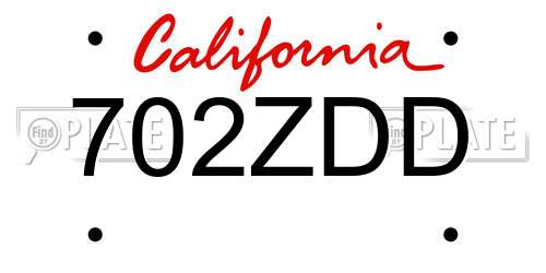 702ZDD California License Plate