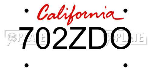 702ZDO California License Plate