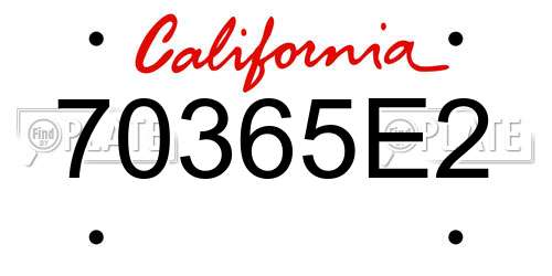 70365E2 California License Plate