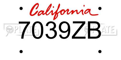 7039ZB California License Plate