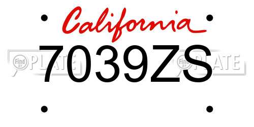 7039ZS California License Plate