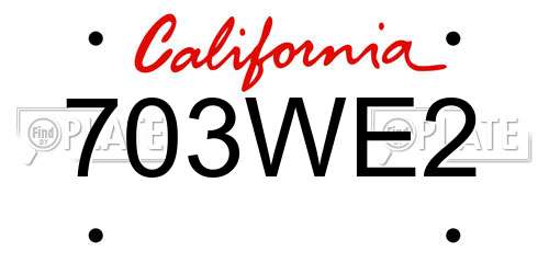 703WE2 California License Plate