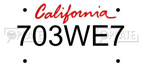 703WE7 California License Plate