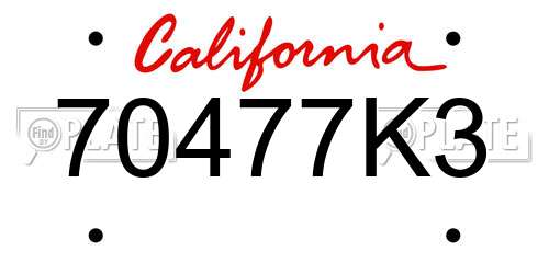70477K3 California License Plate