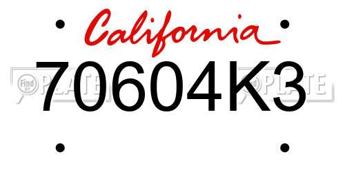 70604K3 California License Plate