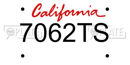 7062TS California License Plate