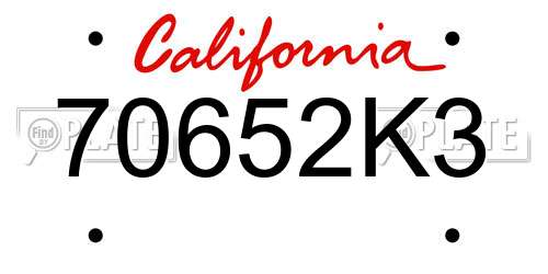 70652K3 California License Plate