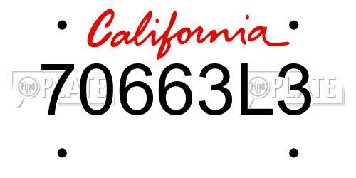 70663L3 California License Plate