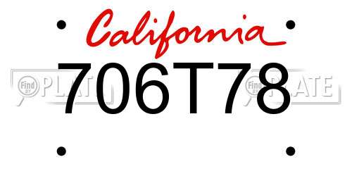 706T78 California License Plate