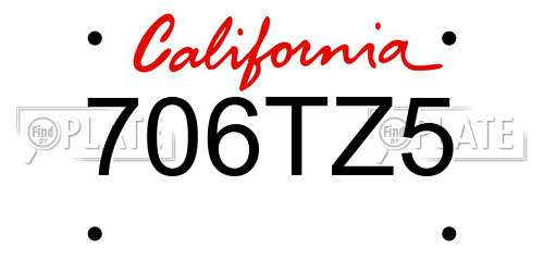 706TZ5 California License Plate