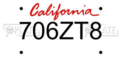 706ZT8 California License Plate