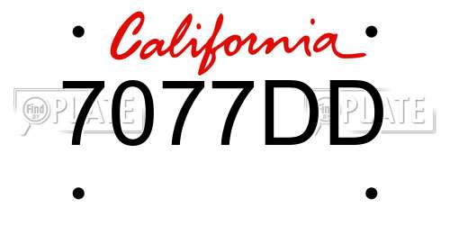 7077DD California License Plate