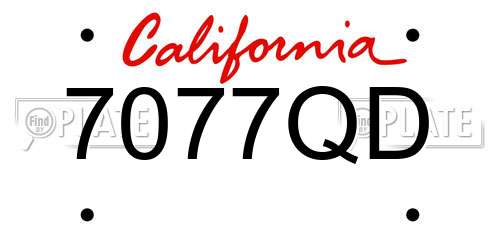 7077QD California License Plate