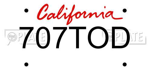 707TOD California License Plate