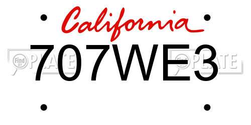 707WE3 California License Plate
